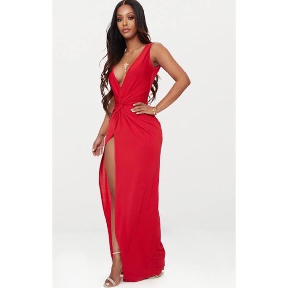 red slinky maxi dress